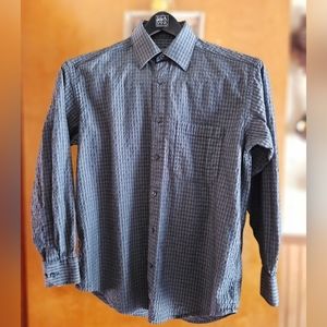 Johnson and Murphy Black and Silver Diamond Stripe Sport Shirt-Size Medium